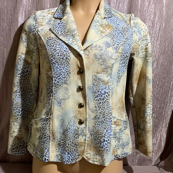Spread Your Wings Blazer Jacket Animal Print Tan Brown Blue XS - Picture 1 of 16